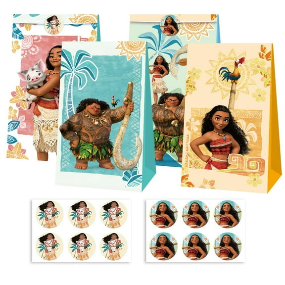 12 PCS Moana Kraft Paper Goodie Bag Small Gift Bags for Moana Party Supplies,Kids Birthday Game Party Kraft Paper Goodie Gift Bag Decorations