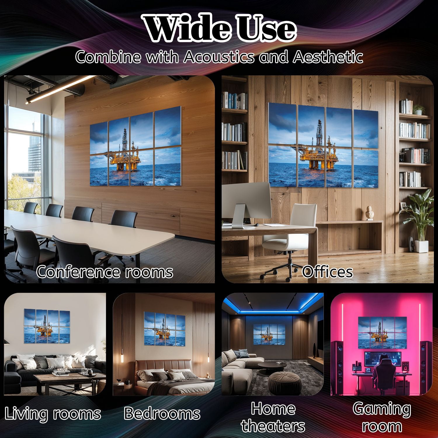 8 Pack Art Acoustic Panels Sound Absorbing oil gas Decorative Soundproof Wall Panels Self Adhesive for Nursery Game Room Bedroom 48"x32"