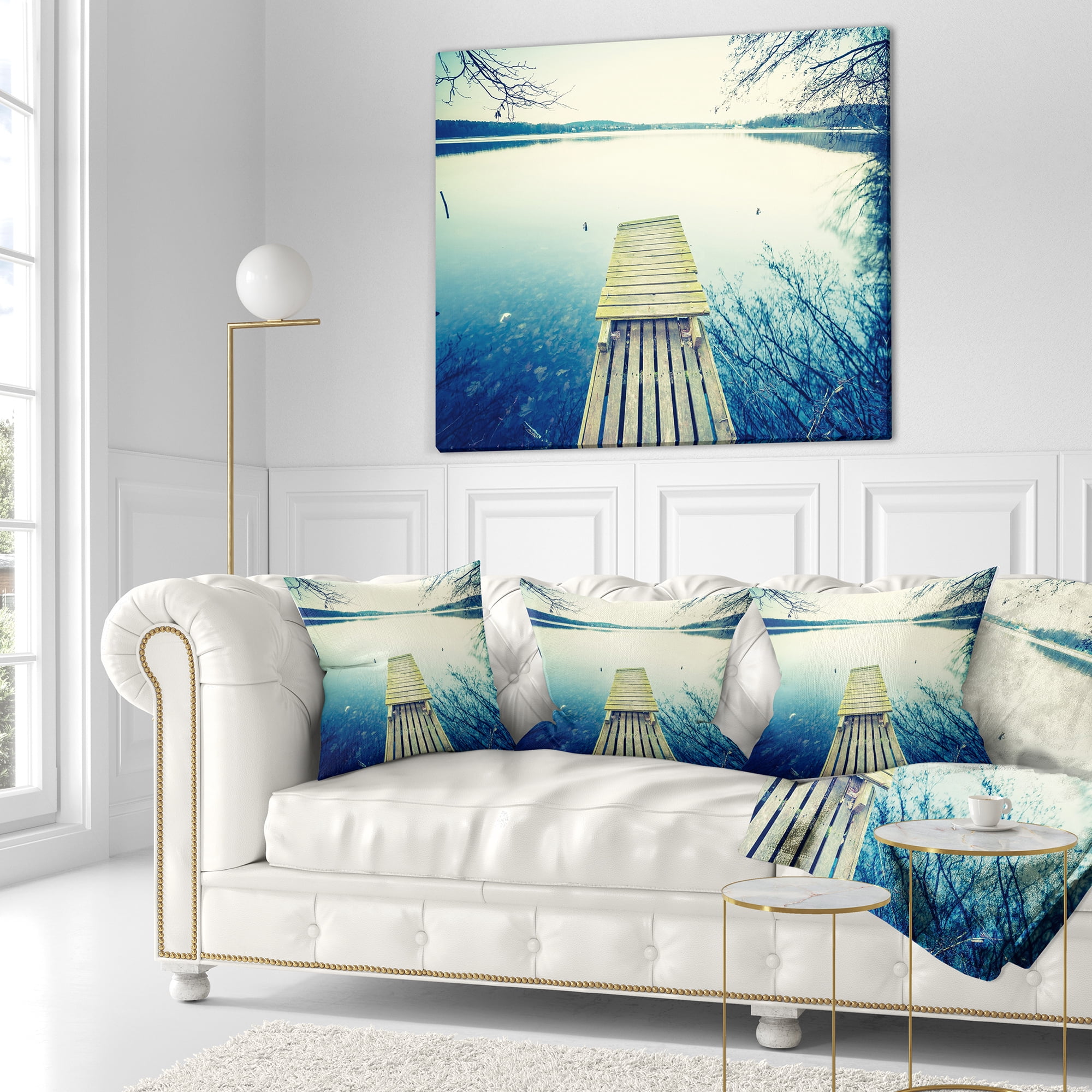 Designart Sunset Over Tranquil Lake - Bridge Throw Pillow - 16x16