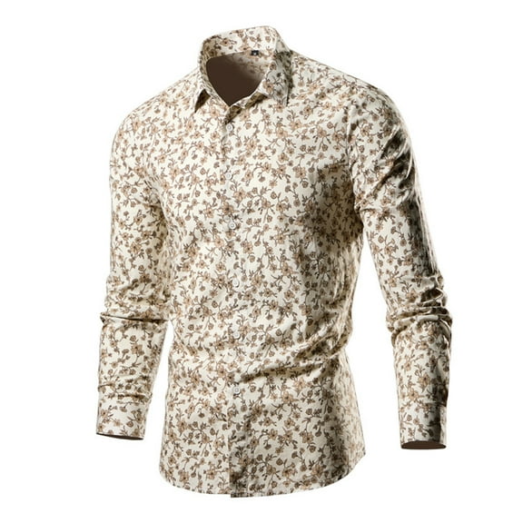 Leesechin Mens Floral Print Dress Shirt Flower Pattern Slim Fit Long Sleeve Button Down Shirts M-2XL