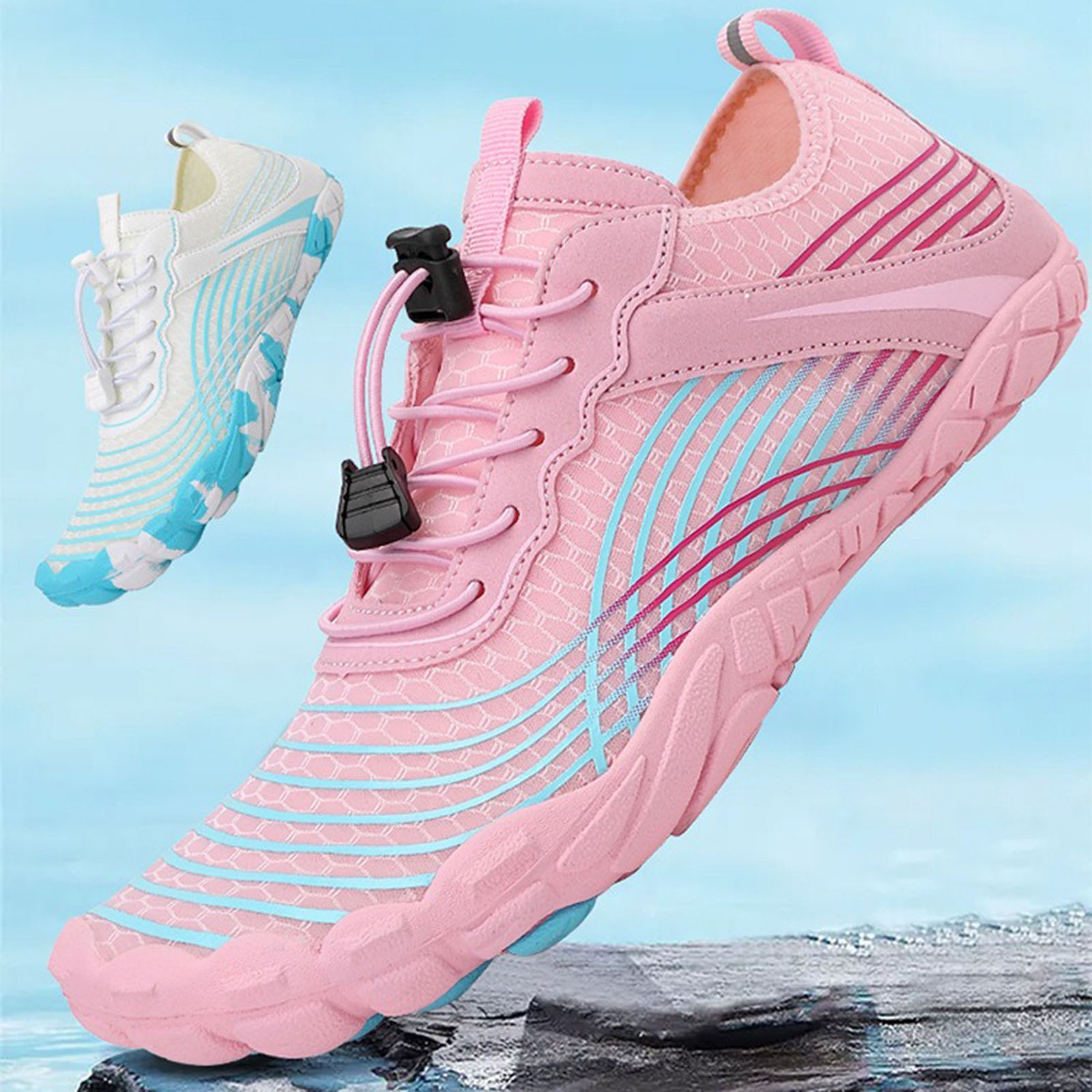 Mepaouo Water Shoes for Women Men Quick Dry Aqua Swim Pool Hiking Athletic Barefoot Shoes(Pink,7)