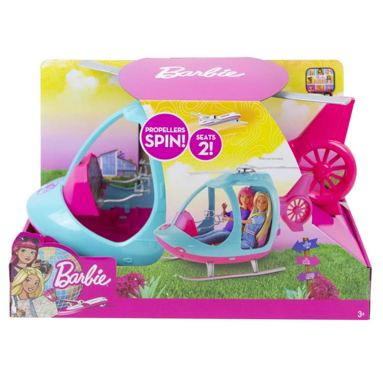 Barbie Toy Doll Travel Pink and Blue Helicopter with Spinning