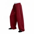 thumbnail image 2 of Ihhxva Men's Wide Leg Pants Elastic Waist Stretchable Loose Fit Casual Daily Wear Trousers Slacks - Wine 2XL, 2 of 6