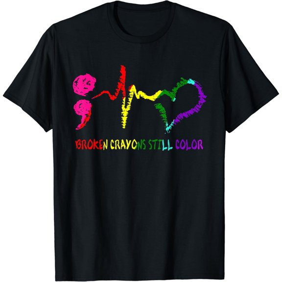 Broken Crayons Still Color Mental Health Awareness Semicolon T-Shirt Black 2X-Large