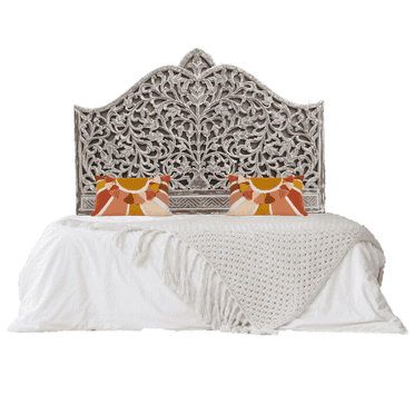Handmade White Wash Bed Headboard Flower Wall Decor Art Bed Wall Art Boho Bed Headboard Home Décor