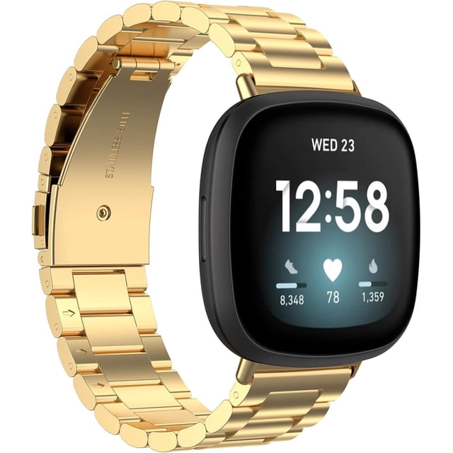 REQO Bracelet en Métal Compatible avec Fitbit Versa 4/Sense 2/Versa 3/Sense Bracelet de Remplacement Bracelet en Acier Inoxydable pour Versa 4/Sense 2