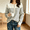 White, variant on Women's Striped Henley Knit Sweater Long Sleeve Button Crew Neck Pullover Top, M
