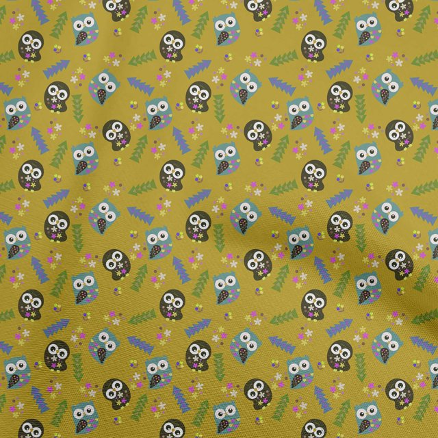 oneOone Rayon Dark Mustard Fabric Owl Craft Projects Decor Fabric Printed By The Yard 56 Inch Wide