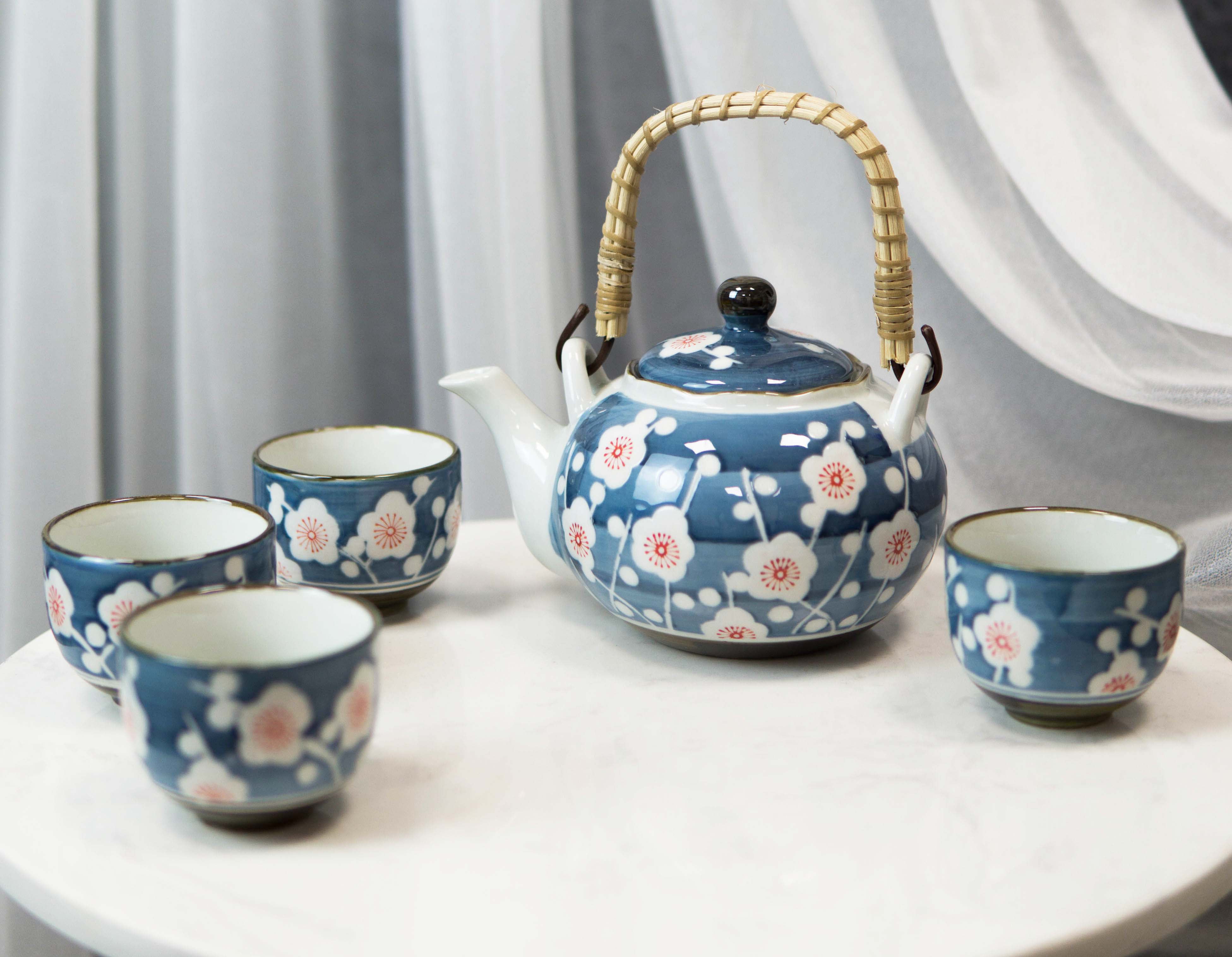 Japanese Teapot Set Ceramic Kettle Tea Infuser Traditional Serving Pot Cups 