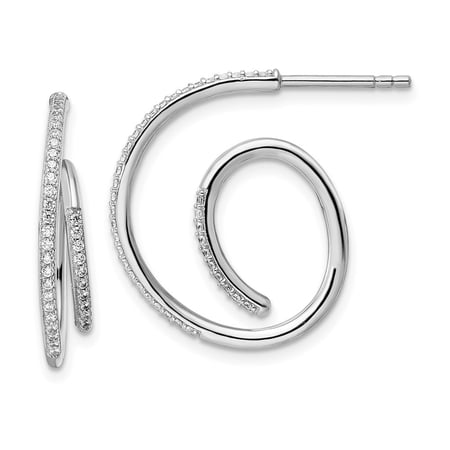 Diamond2Deal 925 Sterling Silver Cubic Zirconia J Hoop Post Earrings for Women