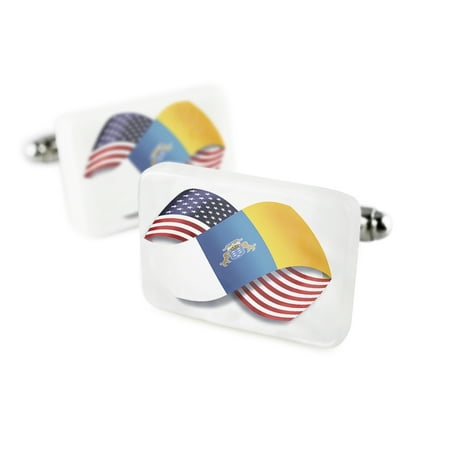 Cufflinks Infinity Flags USA and Canary Islands (Spain) Porcelain Ceramic NEONBLOND