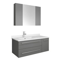Fresca Lucera 36" Wall Hung Undermount Sink Bathroom Vanity - Left in Gray