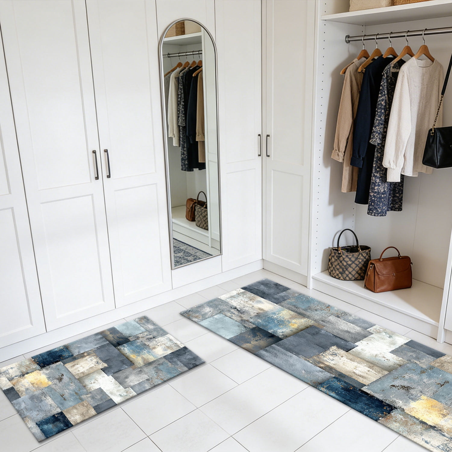 3 Piece Kitchen Rug Set, Non-Slip And Washable, Abstract Pattern Kitchen Hallway Rug, Soft And Comfortable, Suitable For Sinks, Floors, Entrances, Hallways and Bathrooms