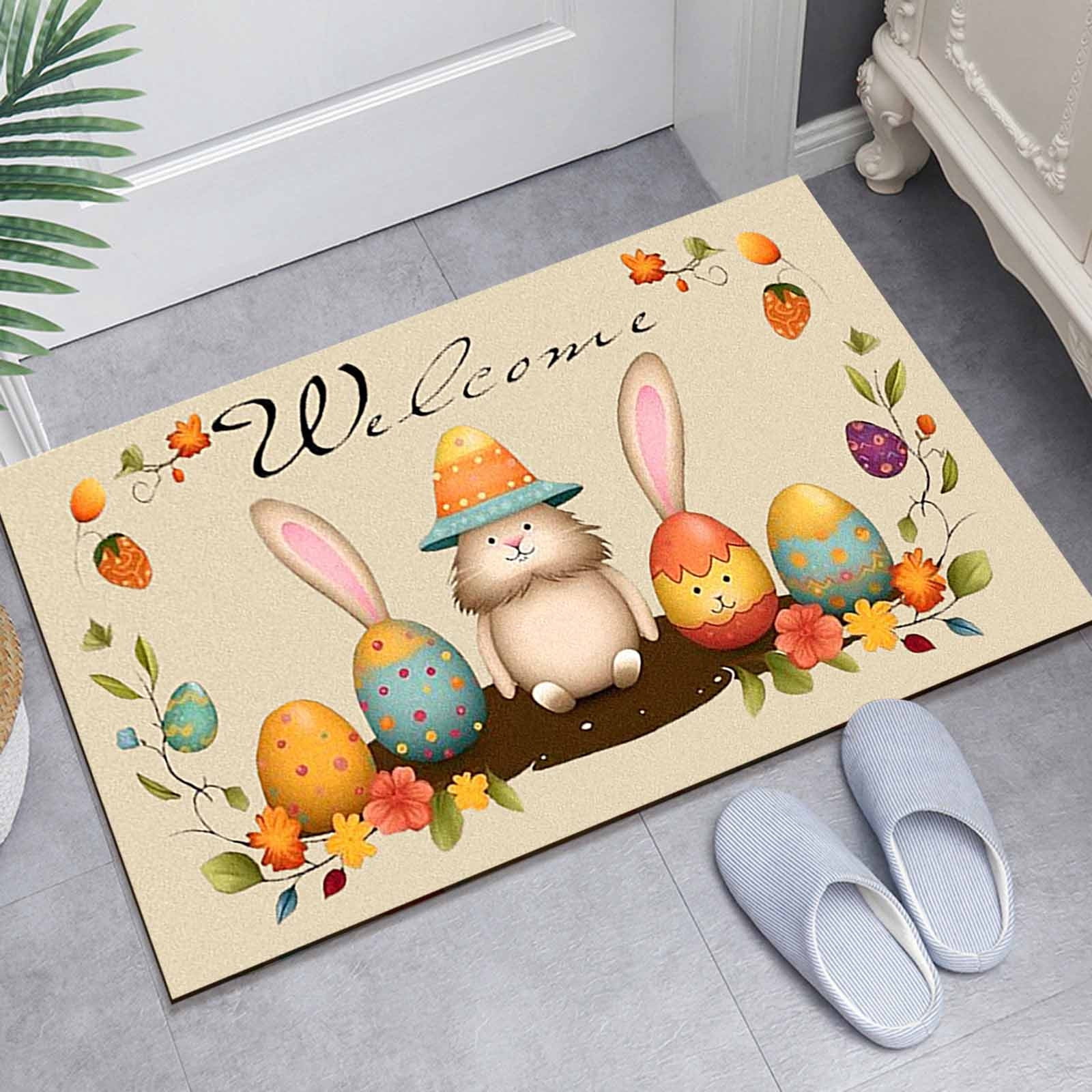 Antqov Easter Door Mat 24x35" Soft Easter Welcome Doormat Outdoor Colorful Easter Eggs Bunny Front Door Mat Funny Easter Doormat for Home Bathroom Decorations