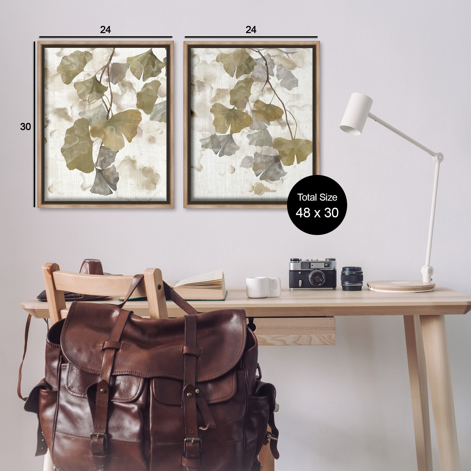 Stupell Industries Rustic Gingko Leaves Botanical & Floral Painting Brown Floater Framed Canvas Art Print Wall Art, 25 x 31, Set of 2