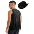 thumbnail image 2 of TiaoBug Men's Western Cowboy Cosplay Costume Tassel Rivets Waistcoat with Wide Brim Hats Sets Black XL, 2 of 5