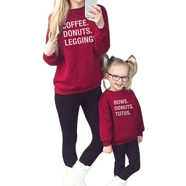 goowrom Mother Daughter Pullover Wine Red Long Sleeve Letter Tops