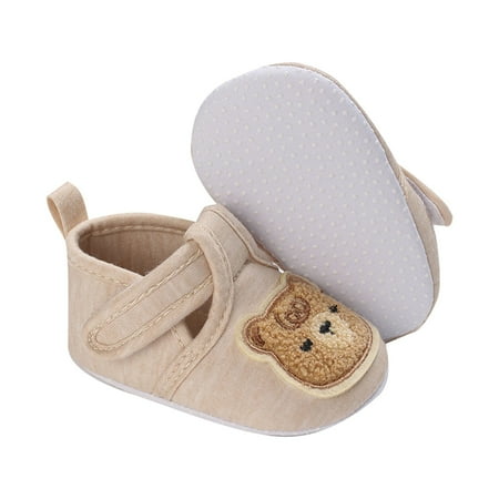 Ierhent Baby Canvas Shoes  Cartoon Bear Non-slip Walking Shoes Casual Flats for Girls Boys(Beige 12-15 Months )