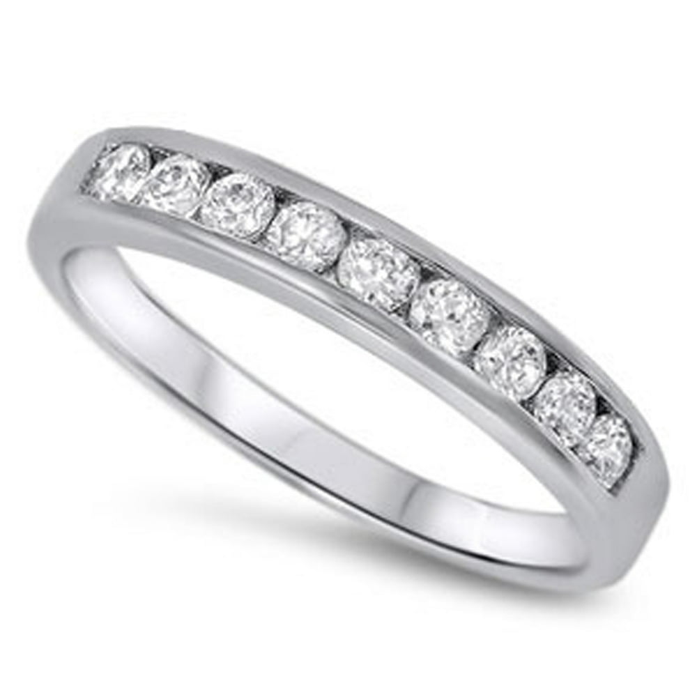 Sac Silver - CHOOSE YOUR COLOR Clear CZ Polished Stacking Ring New .925