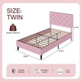thumbnail image 2 of 4 EVER WINNER Twin Size Bed Frame with Button Tufted Headboard, Upholstered Platform Bedframe with Wood Slat Support, Box Spring Needed, Noise Free, Easy Assembly, Faux Leather & Pink, 2 of 8