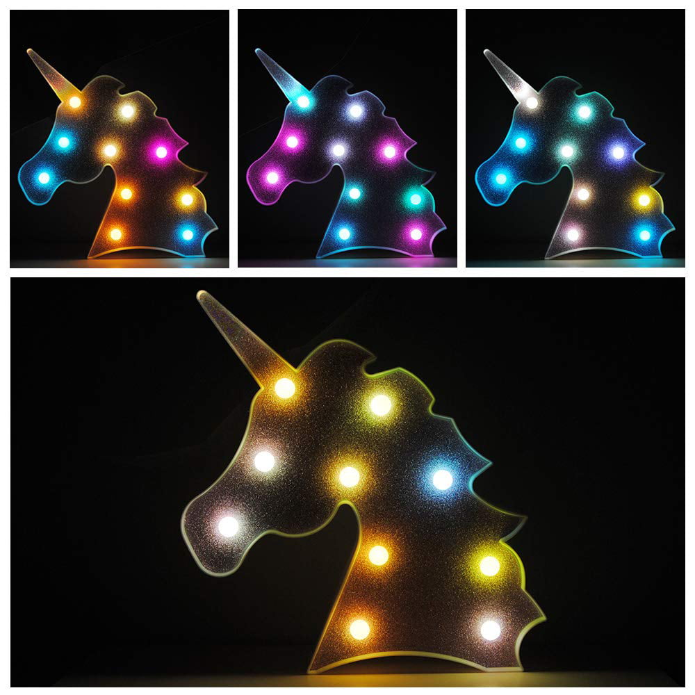 Fengyao Unicorn Night Light Battery Powered Decorative LED Switch Light for Christmas Birthday Wedding Party 9.64 x 9.45 in Colorful Marquee Sign Light with Hanging Hole White
