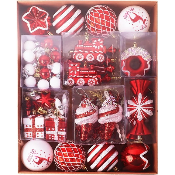 72pcs Christmas Ball Ornaments for Xmas Tree Red White Large Christmas Ornaments Shatterproof Christmas Tree Decorations Balls with Hanging Loop for Holiday, Wedding, Party Decors