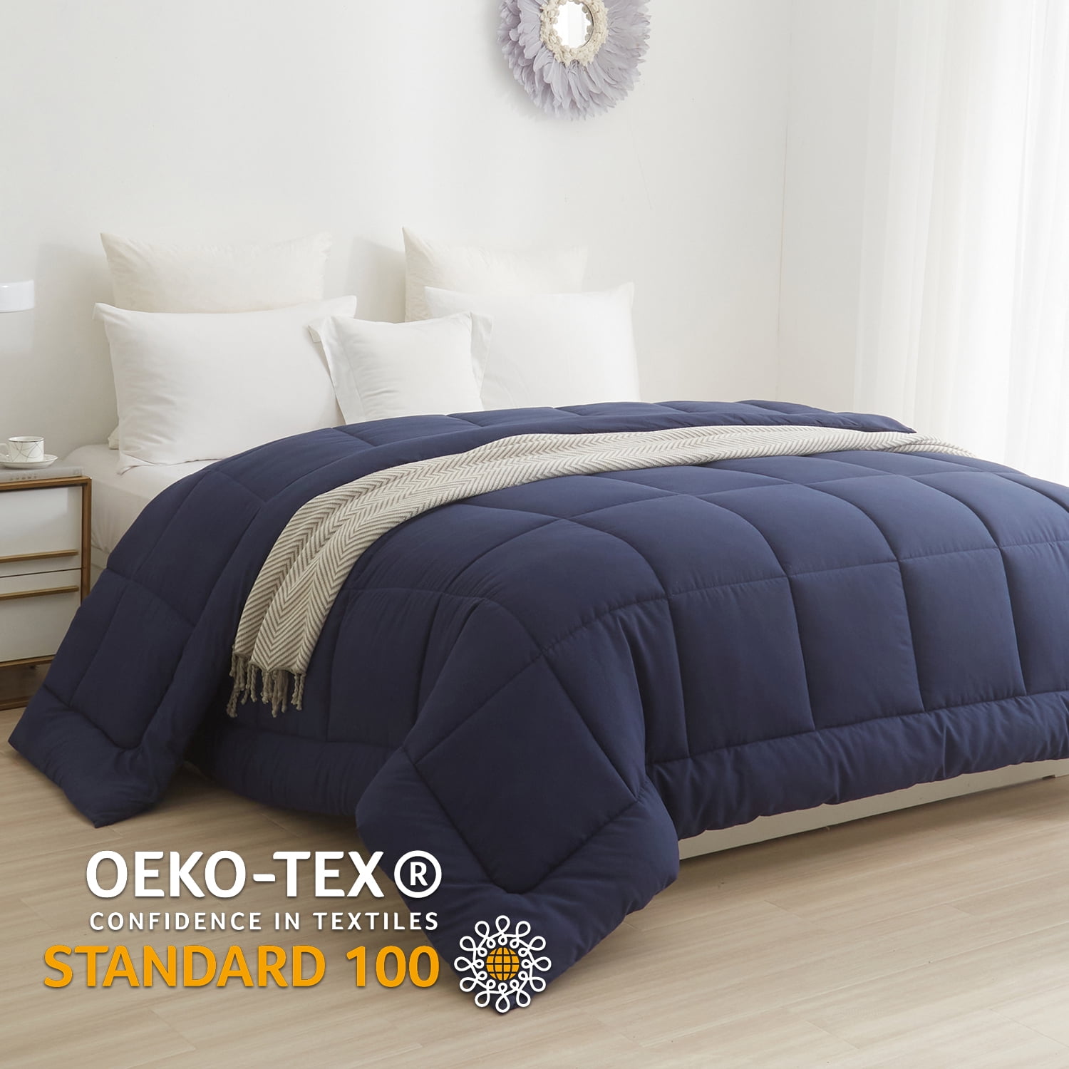 BedTreat Down Alternative Comforter with Corner Tabs - All Season Quilted Twin Size 240 GSM Blue Comforter, Machine Washable Microfiber Bedding