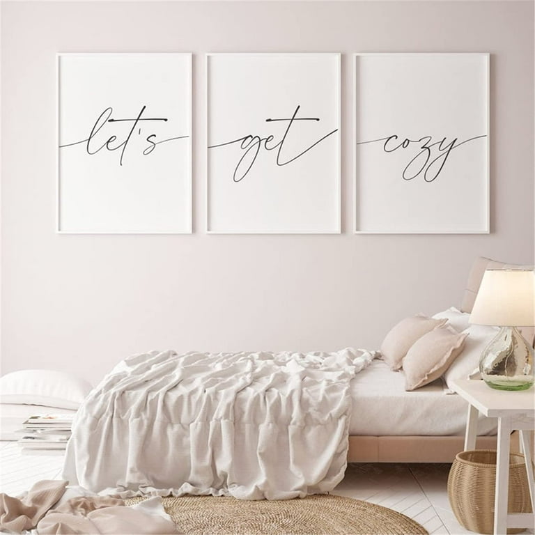 3 Pieces Guest Room Quote Wall Art Prints Lets Get Cozy Sign Poster Canvas  Painting Artwork for Living Room Bedroom Decoration With Inner Frame 
