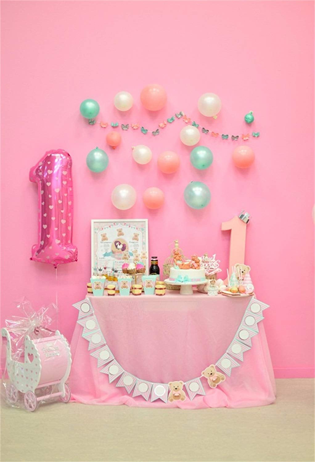 OERJU 15x10ft Sweet Baby 1st Birthday Backdrop Balloons Interior Girl One Year Old First Bday Party Photography Background Cake Dessert Table Decoration Photo Studio Props Vinyl