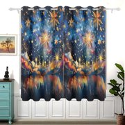 Starry Sky with Stars Blackout Curtain Panels 63x55in Drapes Privacy Assured for Living room Bedroom Bathroom 2 panels set