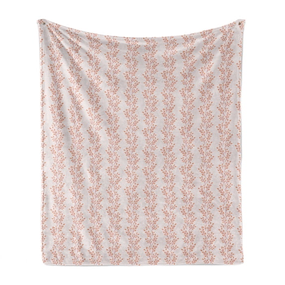 Autumn Soft Flannel Fleece Blanket, Pastel Illustration of Vertically Botanical Branches in Tangerine Tones, Cozy Plush for Indoor and Outdoor Use, 50" x 60", Eggshell and Dark Peach, by Ambesonne