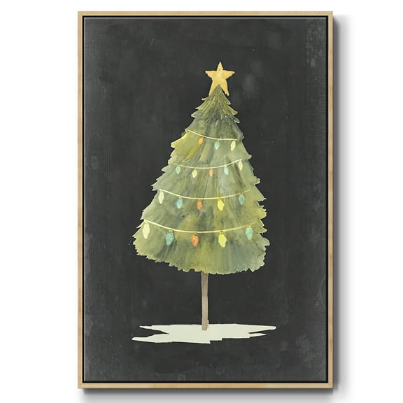 Christmas Glow I - Framed Gallery Wrapped Holiday Canvas - 17 x 25 - Natural Wood Frame