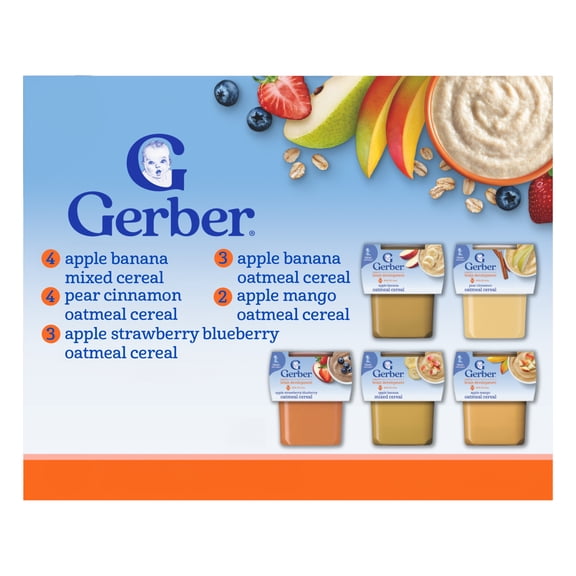 Gerber 2nd Foods Fruit & Cereal Puree Favorites Baby Food, Variety Pack, 4 oz Tubs (32 Pack)