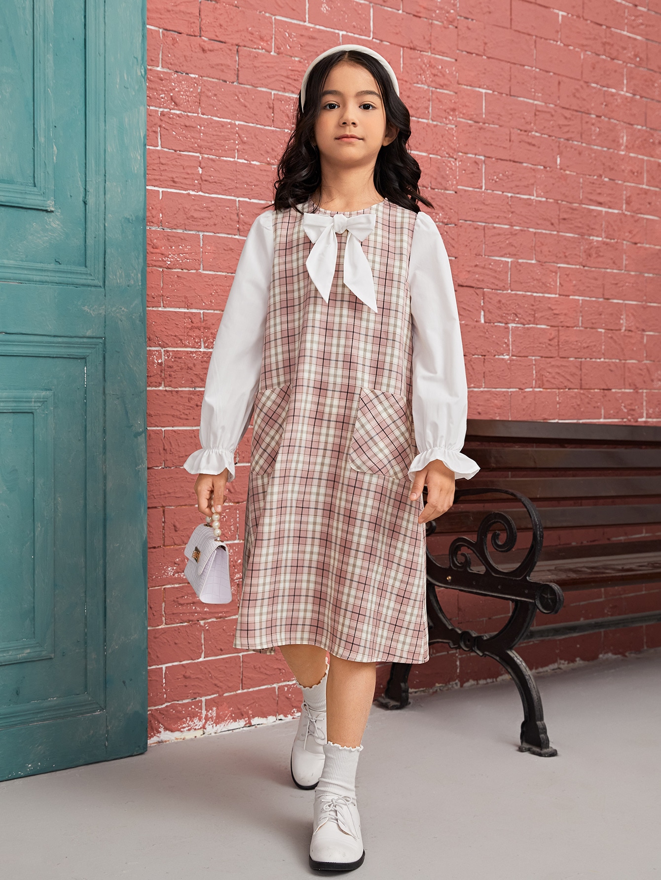 Multicolor Girls Plaid Knot Front Dual 
