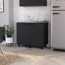 Witaxima Black Double Utility Sink Cabinet 40" Wide with Storage Shelves