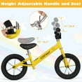 thumbnail image 3 of Spaco 12 Inch Toddler Balance Bike, Children's Bicycle with Height Adjustable Handlebar and Seat, Gift Bike for Ages 3-6, Yellow, 3 of 4
