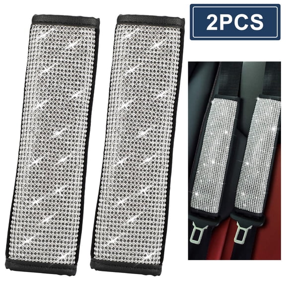 2pcs Car Seat Belt Shoulder Pads with Bling Rhinestones，Handmade Crystal Sparkling Decorations for Vehicles，Can be disassembly and shrink-proof