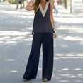 thumbnail image 1 of Ichuanyi liquidación de verano de la moda del verano encaje ling puro color sin mangas sin cuello en v camisetas tops puro color elástico cintura ancha pantalones de pantalones de piernas ancho ICHUANYI WER202308211400, 1 of 5