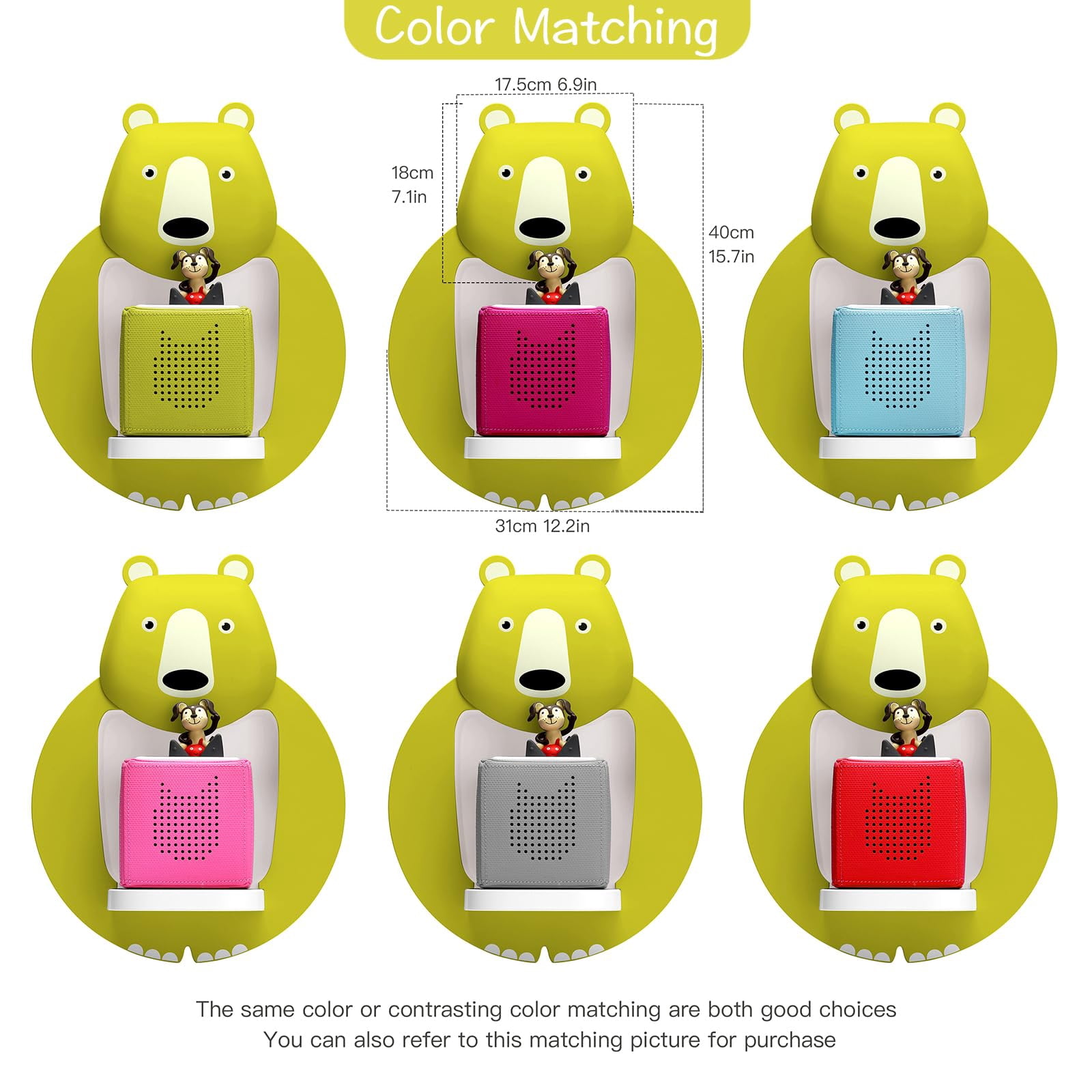 Tnvodejo for Toniebox Creative Bear Children's Magnetic Floating Shelf and for Tonies for 30-48 Figures - Wall Shelf for The Music Box - for Playing and Collecting - for Children's Baby Rooms (Green)