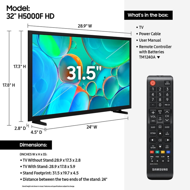 Samsung 32" Class HD H5000F Smart TV 2025 - UN32H5000FFXZA display and camera view