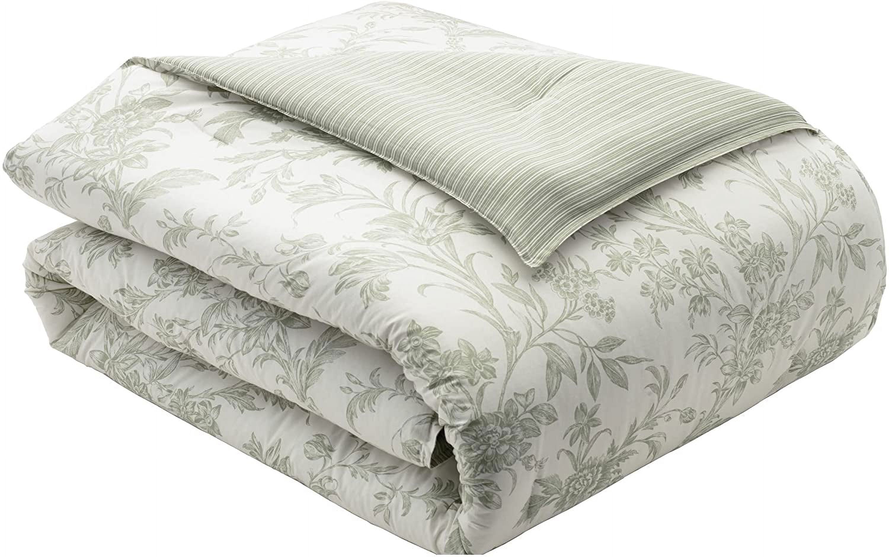 Laura Ashley Home - King Duvet Cover Set, Reversible Cotton Bedding with Matching Shams, Lightweight Home Decor for All Seasons (Natalie Sage,3 pcs, King) King (3-Piece)