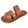 thumbnail image 1 of Ediodpoh Ladies Fashion Summer Solid Color Leather Open Toe Flat Bottom Beach Slippers Womens Slippers Brown 9, 1 of 6