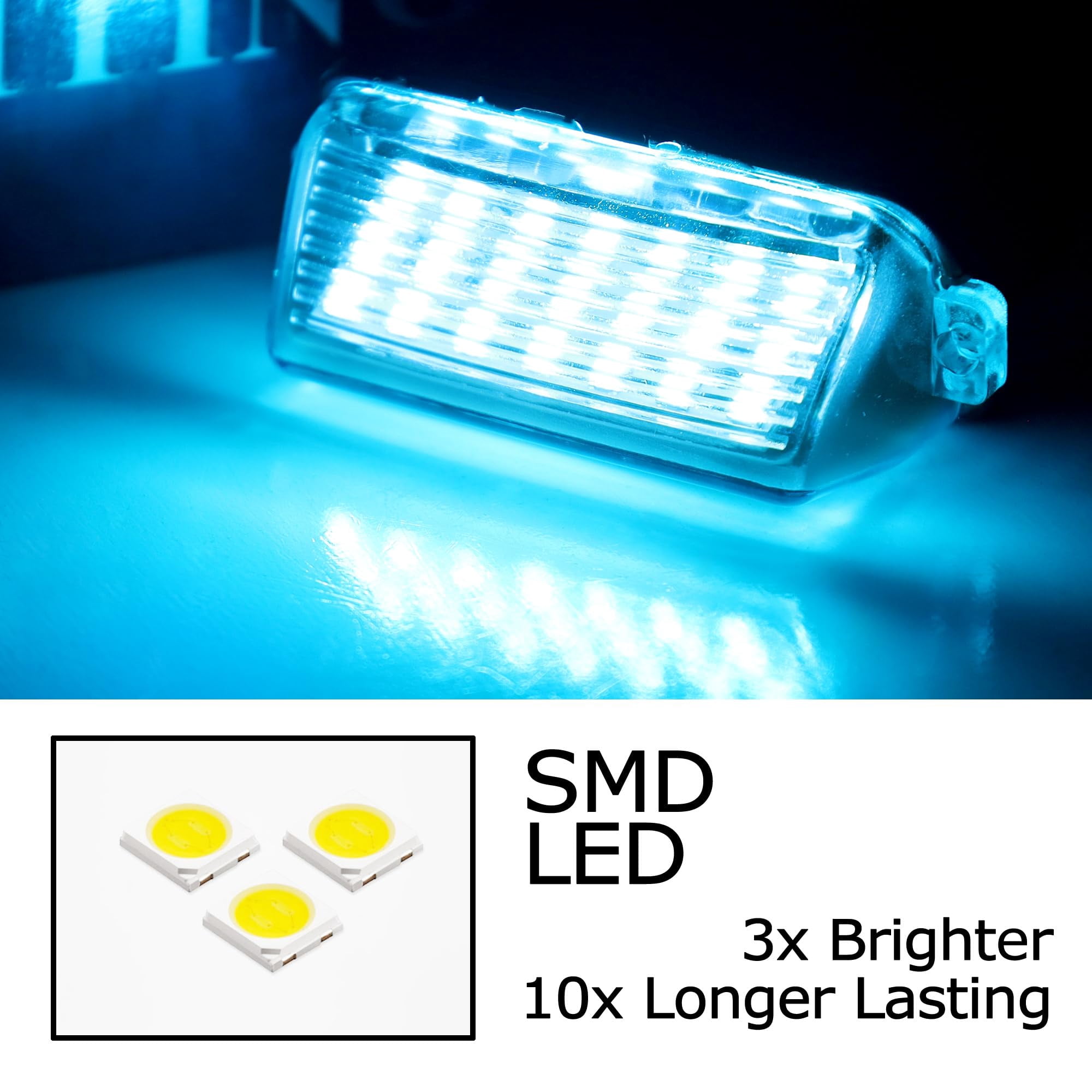 Ice Blue Full LED License Plate Light Kit For Toyota Camry Highlander Prius C Avalon Yaris, by 18-SMD Aqua LEDs & Can-Bus Error Free