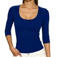 thumbnail image 2 of ClodeEU Women's Scoop Neck Ribbed 3/4 Sleeve Fitted Top,Solid Stretchy Basic Layering Tee ,Women's Plus M, 2 of 7