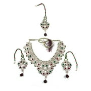 Mogul Indian Necklaces - Red Green Stone Bridal Jewelry Designer Necklace Earrings