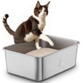thumbnail image 1 of Caja de arena Qiuma de acero inoxidable con lados altos para gatos, 1 of 6