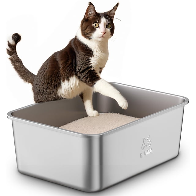 Caja de arena Qiuma de acero inoxidable con lados altos para gatos