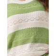 thumbnail image 5 of DARING DIVA Plus Size Long Sleeve Crewneck Hollow Knit Pullover 1X Green White, 5 of 6