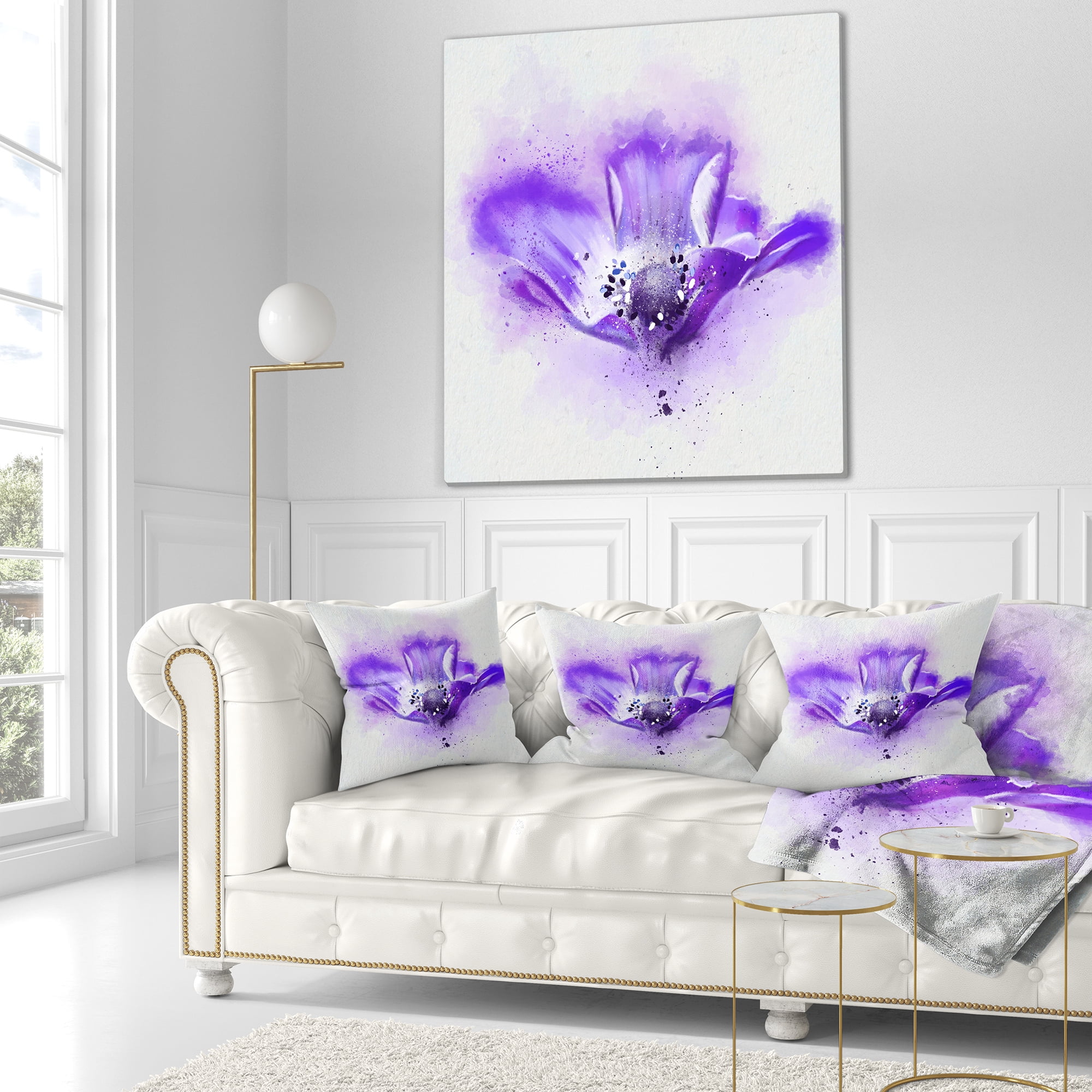 Designart Stylized Watercolor Poppy Flower - Floral Throw Pillow - 18x18