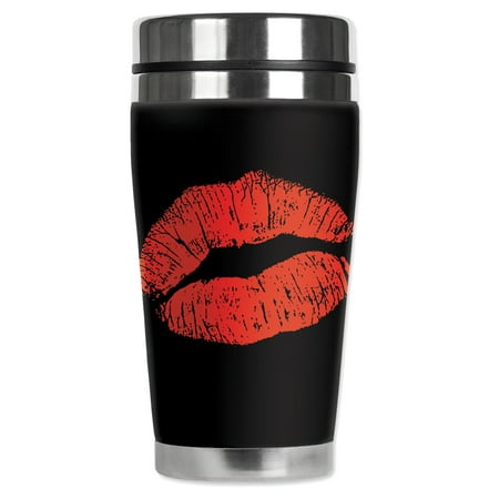 

Mugzie brand 16-Ounce Stainless Steel Travel Mug with Insulated Wetsuit Cover - Lips Kiss Emoji
